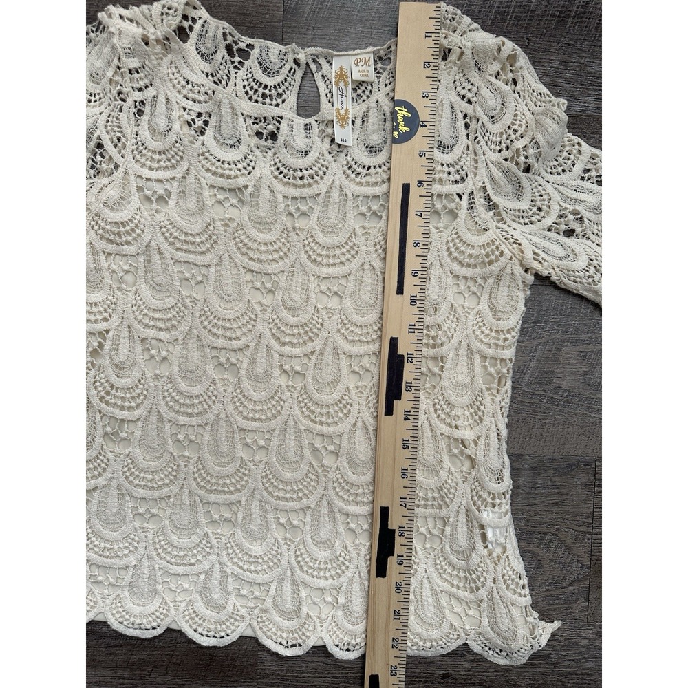 Adiva Women's Top Lace Ivory 3/4 Bell Sleeve Lined Size PM - Picture 10 of 15